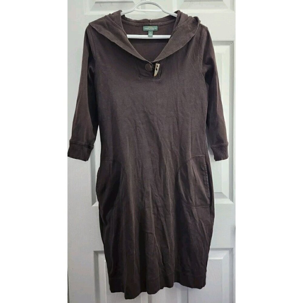 Lauren Jeans Co Ralph Lauren  Hooded Sweatshirt Dress Brown Pockets Size Medium